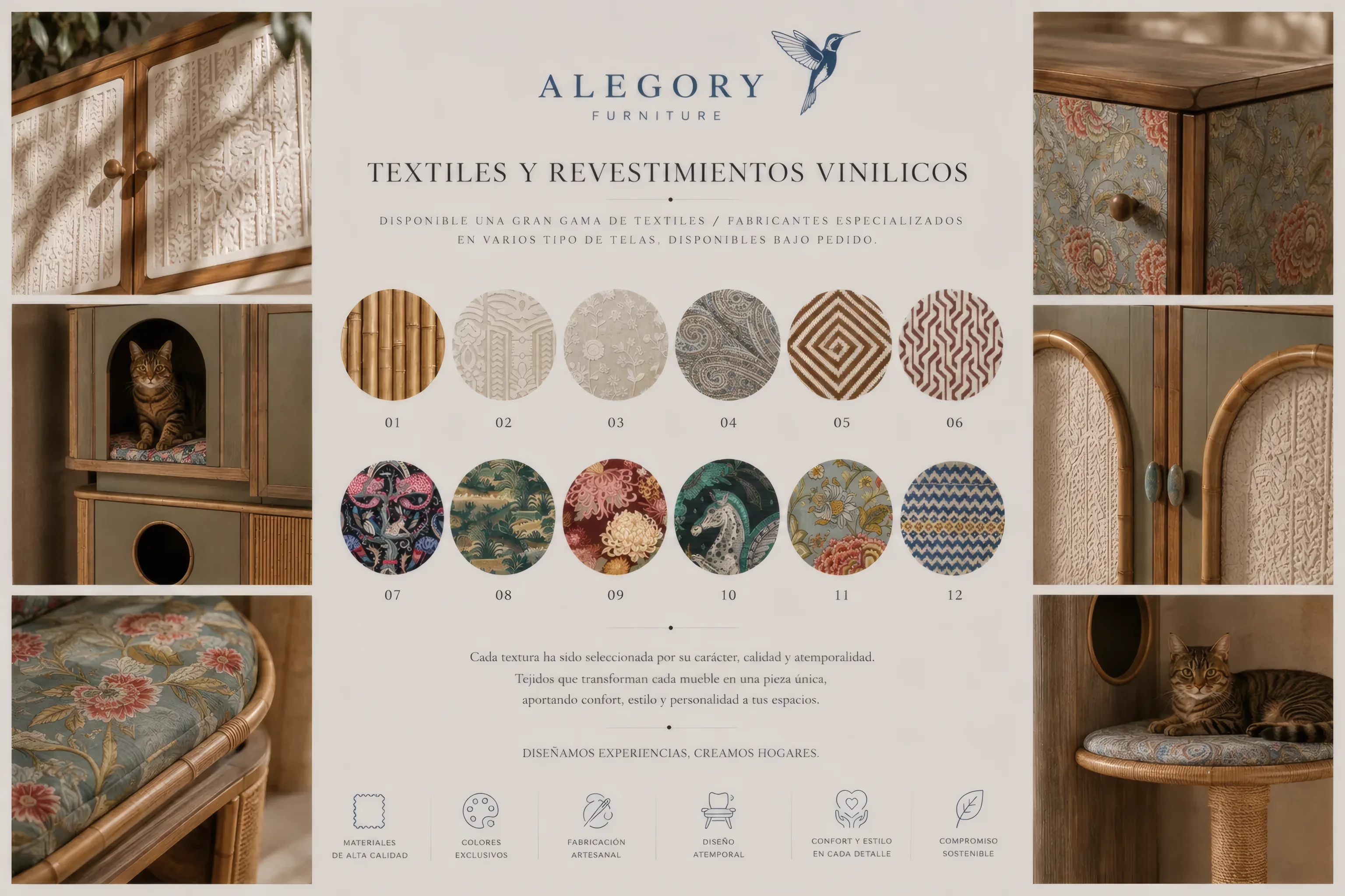 Tablero de textiles y revestimientos del catálogo Alegory